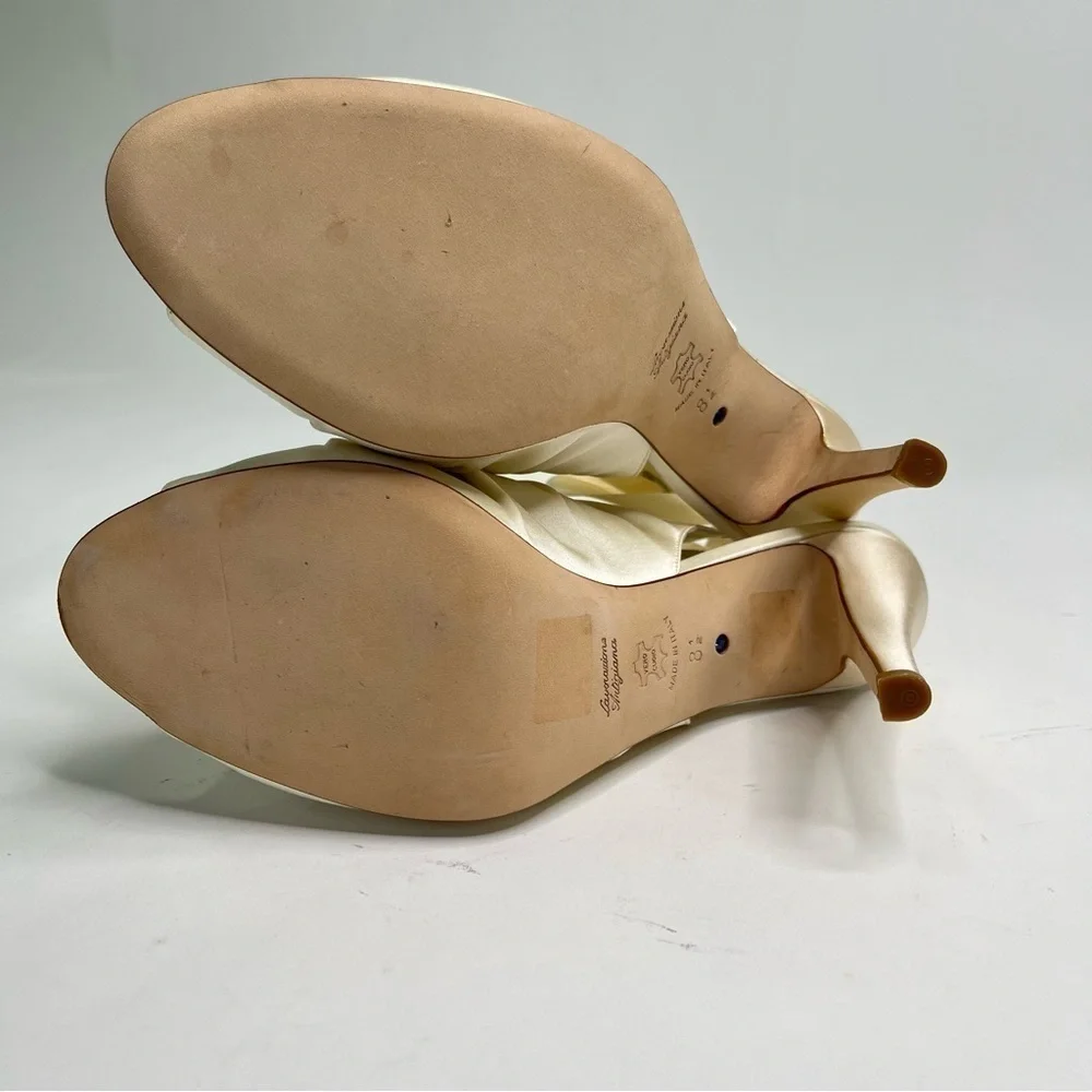 NEW Bridal by Butter Cream Satin Peep-Toe Lace-up Classy Wedding Bridal Pumps - Picture 11 of 14